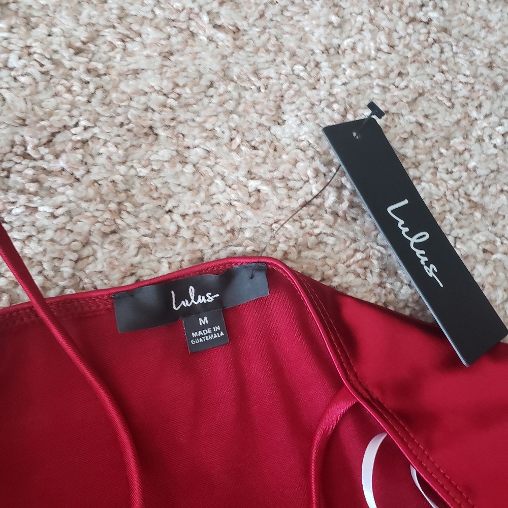 Lulu's Satin Red Wrap-Front Mini Dress - Picture 3 of 7